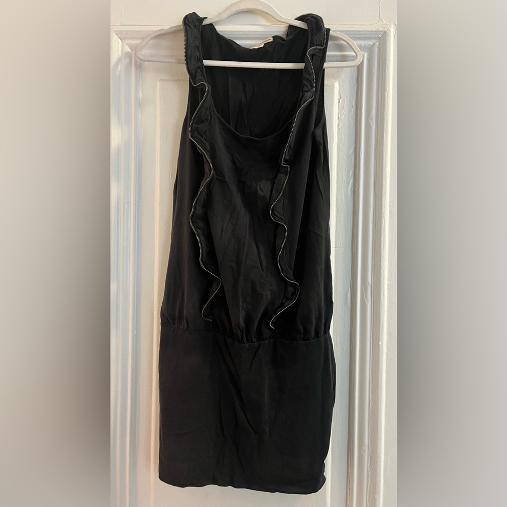 DKNY Jeans Black Dress with Ruffle zipper Detail